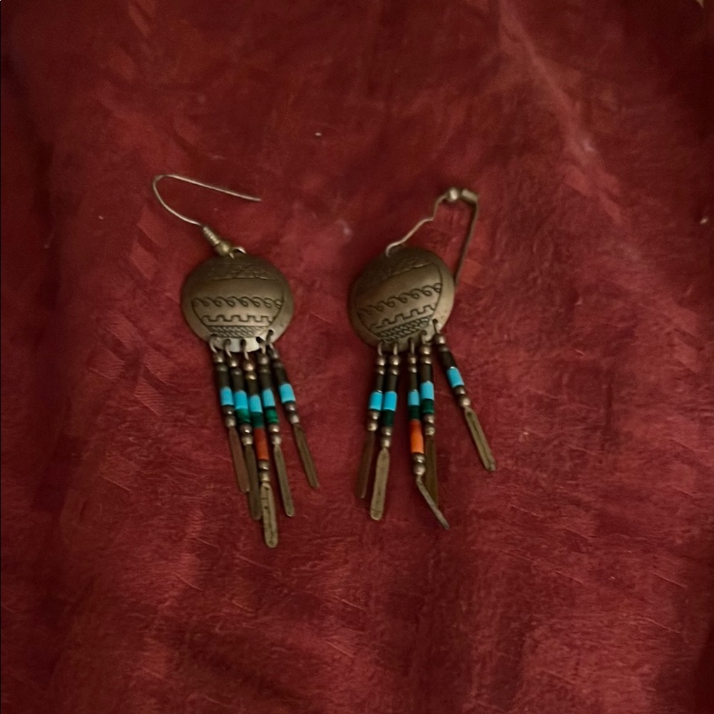 Bohemian Bronze and Turquoise Dangle Earrings